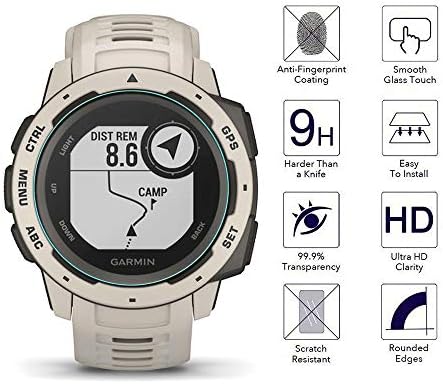 OrZero compatível para Garmin Instinct Smartwatch Protetor de tela de vidro temperado, bordas de arco 2.5D 9