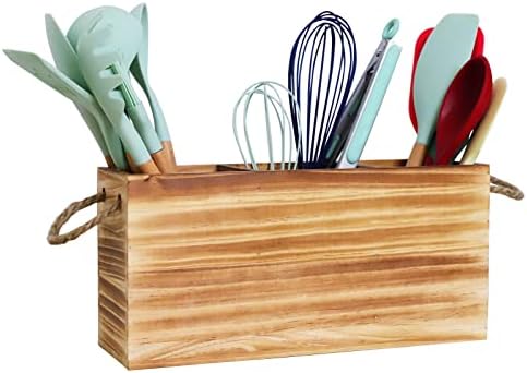 Suporte de utensílios de cozinha de voho para bancada de madeira, grande suporte de utensílios com alça