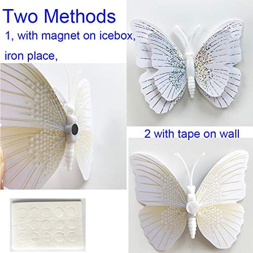 Adesivos de borboleta de 24pcs com goma de esponja e ímãs, decalques de adesivos de parede de borboleta removíveis de cristal branco para decoração de berçário em casa