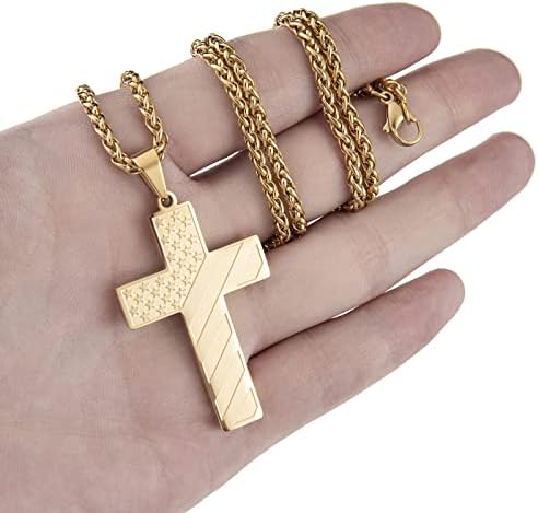 Duodiner 24 polegadas aço inoxidável American Bandle Cross Colar Colar Bíblia Cadeia pendente para homens meninos