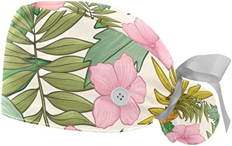 Capas de bufos de esfoliação ajustável, 2 pacotes de chapéu de trabalho de flores com capa de cabelo com bolsa