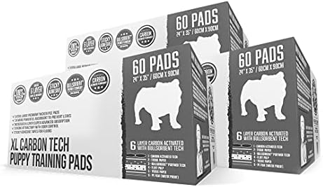 Bulldoglogy Carbon Black Puppy Pee Pads com fita adesiva - Treinamento de cachorro de casas de carvão extra