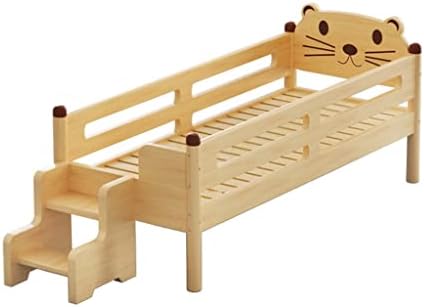 Cama infantil de madeira sólida com guarda -costas de cama de cama de menina dorminhoco com escada lateral de madeira aumentam o berço para adultos, crianças, adolescentes