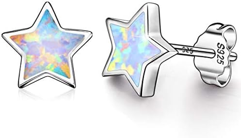 Brincos de estrelas douradas para meninas, brincos hipoalergênicos de craques opalas para mulheres Arskro S925