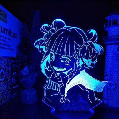 Vdipk Night Light 3D LED Lamp My Himiko Toga Anime Lamp Boku No Hero Academia Cruz My Body Night Lights for Bedroom Christmas Decoration, com controle remoto
