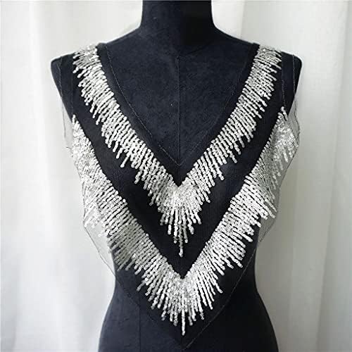 Pdgjg silver lantel tassel preto malha renda tecidos v colarinho bordado apliques de costura para decoração