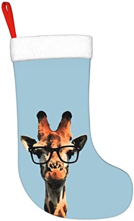 Yuyuy girafa engraçada com óculos de sol, lareira de decoração de férias de Natal, meia pendurada
