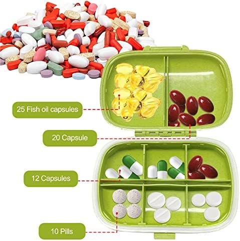 2 Pacote 8 Compartamentos Caixa de comprimidos de viagem para vitamina, remédio, óleo de peixe/suplementos