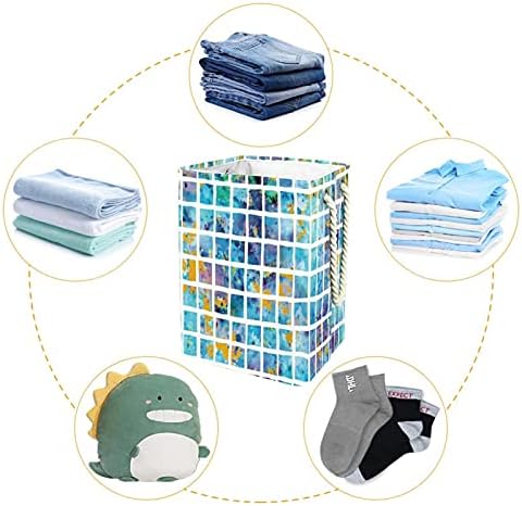 Aquarela Blue Mosaic Square Paint Roupa Cesto de lavanderia Restador retangular dobrável para adultos unissex