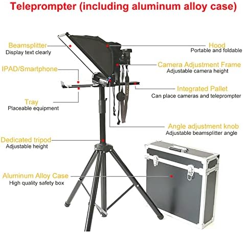 Tela de 20 Tele -elevável teleprompter, teleprompters de metal para tablets com suporte de vidro