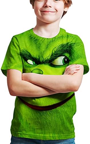 Camiseta infantil para crianças, manga curta engraçada de cabeça verde grande, para meninos e meninas