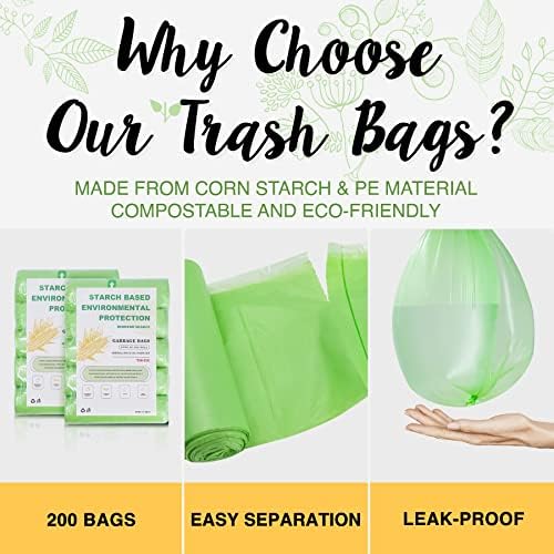 Neohome compostável sacos de lixo com 3 galões de lixo, 200 contagem, 11,25 litros, sacos de lixo
