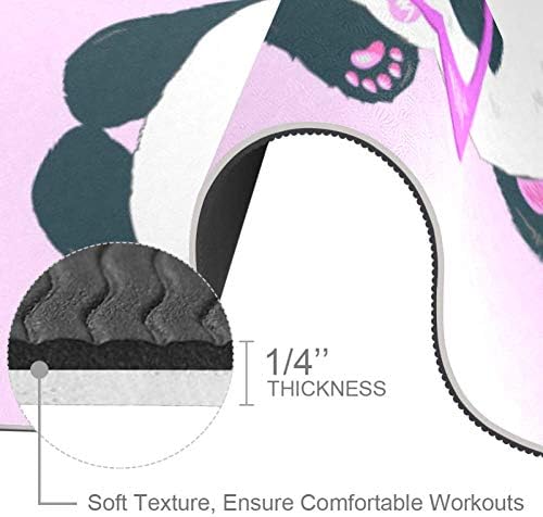 DJROW Yoga Mat Cartoon Panda com óculos de sol estampa rosa Pilates natural Pilates Mat Eco Friendly Gym Mat espessura 1/4