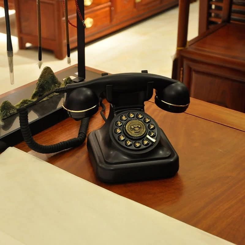 Telefones fixos pretos com fio de Houkai para casa, telefone antigo, telefone de discagem antiga com fúria
