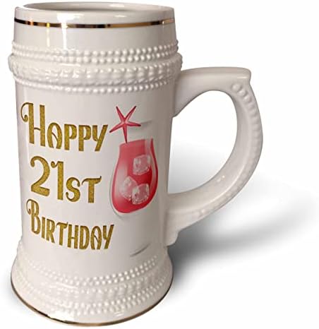 3drose feliz 21º aniversário com uma ilustração rosa de bebida alcoólica - 22oz de caneca de Stein
