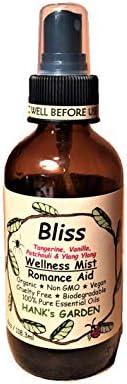 Bliss Romance Wellness Sala de salão Spray Mist - Tangerina, Vanilla, Ylang Ylang & Patchouli - de óleos essenciais puro, vegano, orgânico, biodegradável, não OGM, livre de crueldade