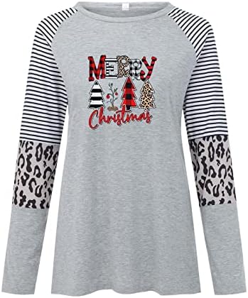 Pullover feminino Tops listrados de manga longa estampa de leopardo camiseta camiseta casual bloco de raglan solto raglan