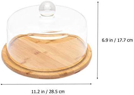 Doitool Punch Bowl Bolo Stand com cúpula de vidro, prato de servidor de bolo de madeira com cúpula,