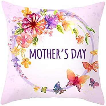 Capas de travesseiros do dia das mães Conjunto de 4 ， Carnation Pink Flower Decorative Pillow Capa