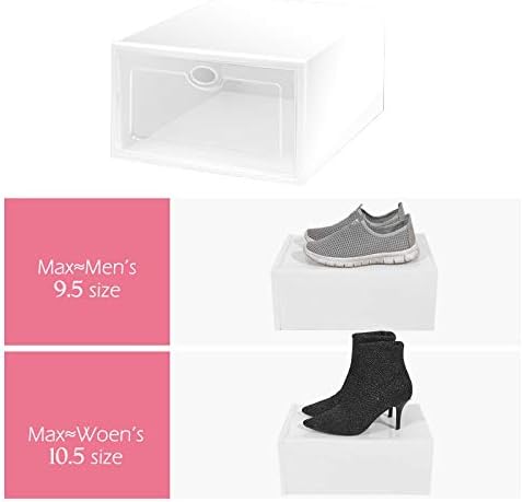Caixa de sapatos dobrável WGWIOO, caixa de armazenamento de sapatos transparente empilhável, organizador de contêineres de sapatos de armazenamento, para economia de espaço, branco, 332314cm