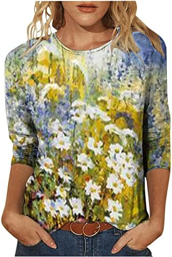 Mrgiinri feminino 2023 Tops de verão Tops de estampas florais vintage 3/4 Tshirts de manga Tie clássica