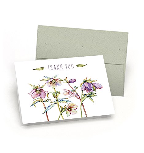 Conjunto de cartões de nota de agradecimento - Watercolor Flower Blossoms - Por Palmer Street Press