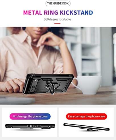 Androgate projetado para o caso do Google Pixel 7, suporte de anel de metal de grau militar Kickstand Caso de capa