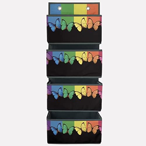 Armazenamento de borboleta arco -íris de arco -íris Armazenamento de armário de armário de armário de armário com 4 bolsos grandes para cosméticos, brinquedos e diversos