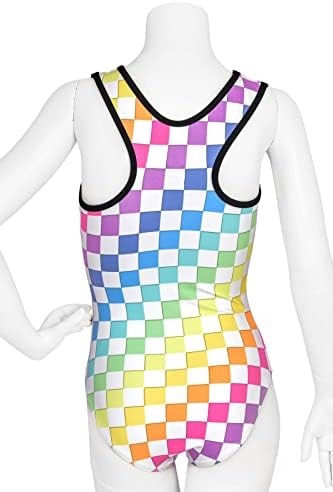 Destira Electric Glow Rainbow Ginástica Folicada Leotard para meninas, roupas atléticas de tecido confortável