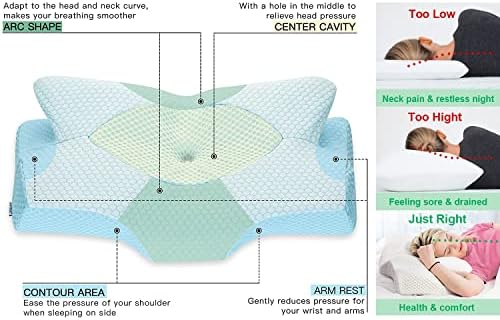 Travesseiro de espuma de memória cervical elviros, 2 em 1 contorno de suporte ortopédico travesseiros