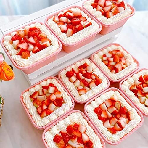 OVKGL 50 conjuntos caixas de bolo xadrez quadrado Caixa de bolo de embalagem rosa Tiramisu Corte de piquenique Box estilo caixa de plástico caixa pintada à mão Caixa de sobremesa retro mil camadas Bento