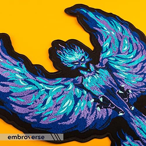 Bestir Patch Phoenix Phoenix Purple - Fire Mystic Bird - Ferro bordado em remendos - Tamanho: 9,8 x 11,2 polegadas