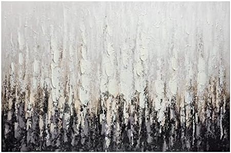 Artbyhannah pintada pintura a óleo abstrata à mão na tela - 24x36 polegadas - Arte de parede moderna em preto e branco para quarto ou sala de estar decoração: obra de arte texturizada com efeito 3D realista