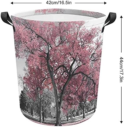 Cesta de lavanderia de Foduoduo florescendo cesto de cerejeira rosa cesto de roupa com alças Saco