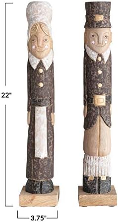 Cooperativa criativa 3-3/4 Round x 22 H Pilgrim de madeira de manga esculpida à mão, preto e branco, conjunto