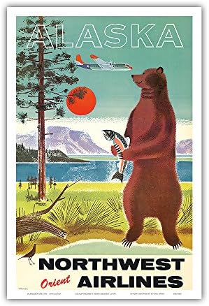Alasca - Northwest Orient Airlines - Kodiak Alaskan Brown Grizzly Bear - Poster de viagem de companhia
