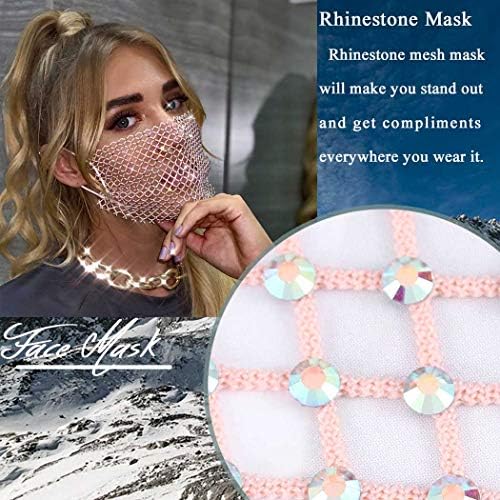 Wodega Rhinestone Mesh Máscara rosa máscaras de máscaras de face brilhante Máscaras de cristal respirável