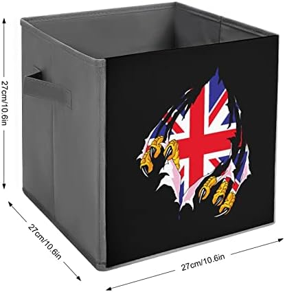 Garra Grunge Inglaterra Cubos de armazenamento de bandeira com alças Bins de tecido dobrável Organizando cestas