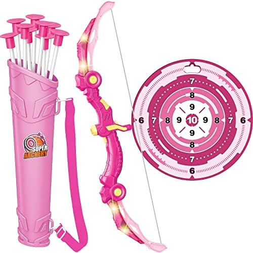 Brinquedos de arco e flecha com arco e flecha de luz LED, presente de aniversário para meninas 5 6