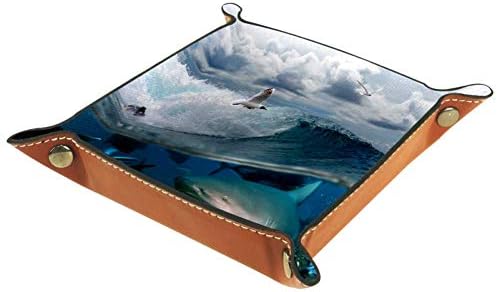 AISSO Ocean e o surfista na onda de um organizador de bandeja de manobrista de couro nublado para carteiras, relógios,