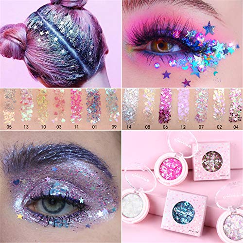 Sombra de pó de glitter, cacos de diamante de cinco pontas ， beleza brilhante de decoração de olhos