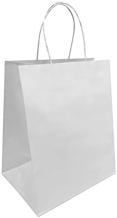 Sacos de papel branco com alças, 250 contagem 10x6,75x12 polegadas Kraft White Kraft Sacos de papel para sacolas