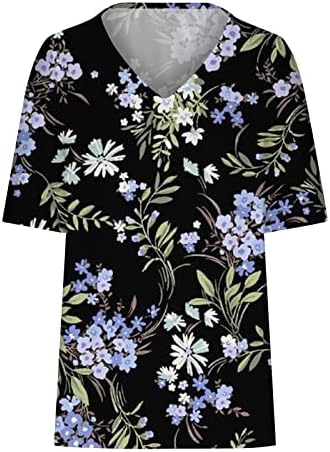 Tops de verão femininos, mulheres casuais com camiseta plus size flores cênicas impressão de decote em V blusas de túnica de manga curta solta