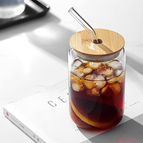 Bebidas com tampas de bambu e palha de vidro 6pcs Conjunto - 16 oz de xícaras de vidro em forma de