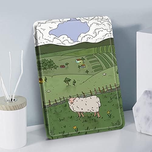 Caso esbelto para o Kindle 7th Generation - Capa de proteção de couro PU Premium com sono/desperte automático, ovelhas na grama na fazenda dos desenhos animados, Kindle 2014 WP63GW