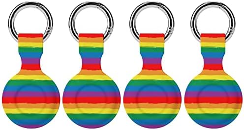 Caixa de silicone impressa com bandeira LGBT listrada de arco -íris para ar Airtags com chaves de proteção contra tags de tag de tag de tag techain tocador de rastreador de acessórios