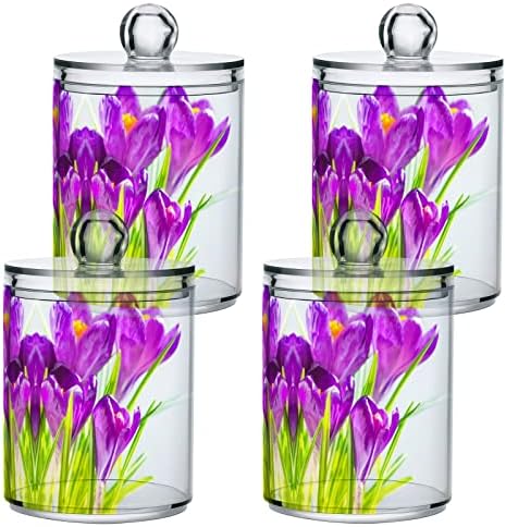 Yyzzh Flores roxos Flores Iris Crocus Spring Floral 4 Pack Pacote QTIP Distribuidor de suporte para