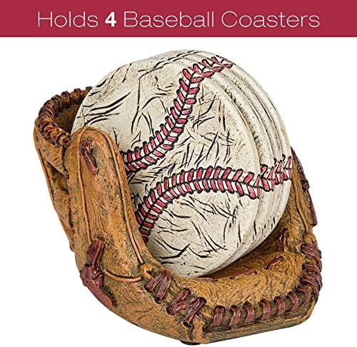 Excello Global Products Baseball Coasters Conjunto: Inclui 4 montanha -russa de cerâmica de luvas de beisebol
