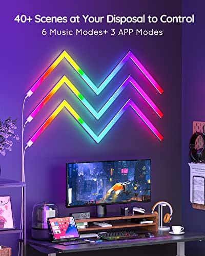 Azoula Smart LED Wall Lights RGB+IC 3D Barras de luz com Music Sync Sync Multicolor Modular Iluminação,