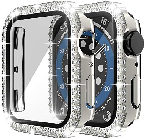 Caso Yuvike compatível com a série Apple Watch 3 2 1 38mm Protetor de tela, 2 pacotes de diamantes